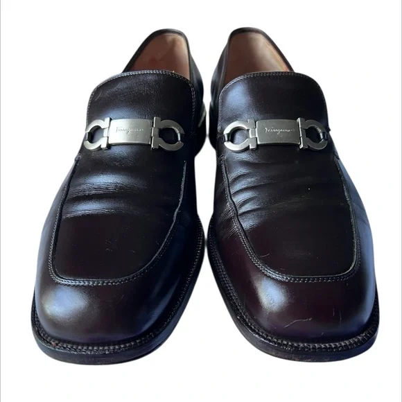 Salvatore Ferragamo Leather Moccasin Loafer Gancini Ornament Dress Shoes Size 10